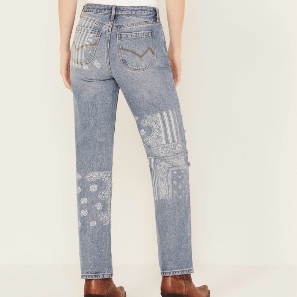 Cleo + Wolf Astoria High Rise patchwork straight jeans size 25 - Picture 2 of 10